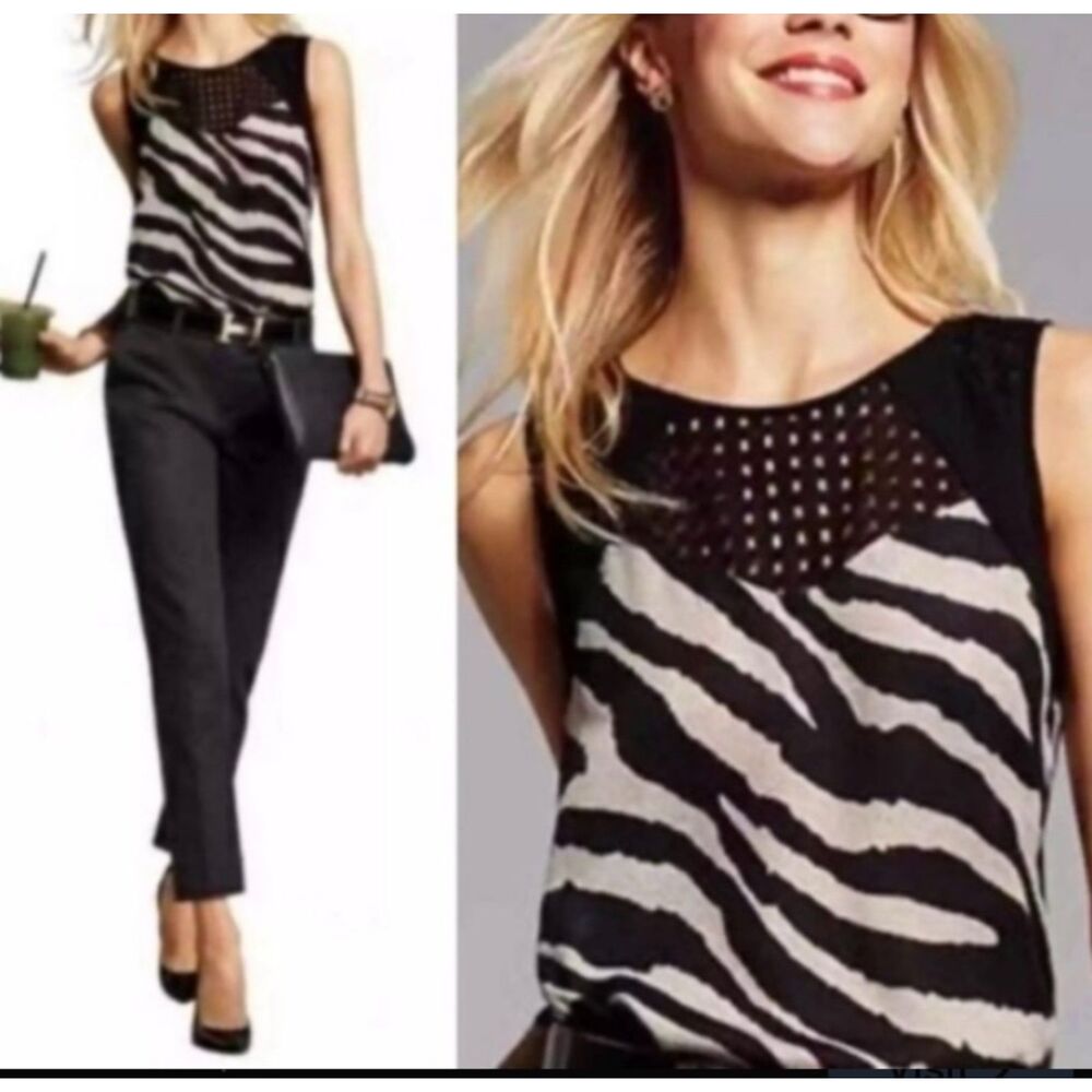 Cabi tavoli mesh and zebra print sleeveless top